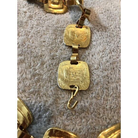 Vintage Goldtone Metal Square Tooled Charms Adjustable Chain Belt main image 8